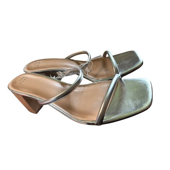 A New Day Silver Heeled Sandals Block Heel Square Toe Strappy Size 12 NIB - Picture 3 of 8